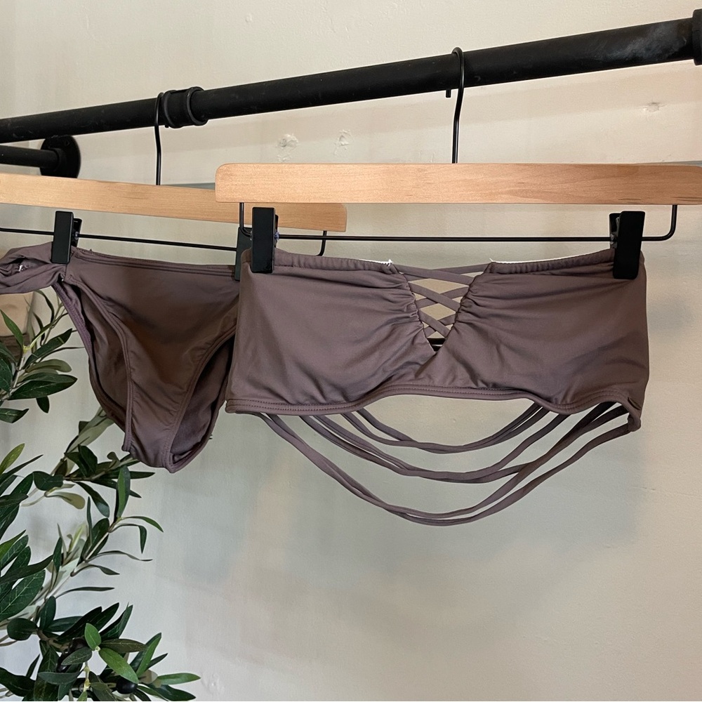 brown strapless bikini